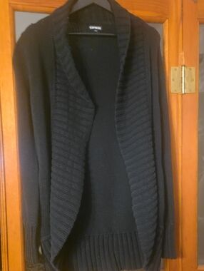 Express Black Ribbed Shawl-Collar Open-Front Cardigan